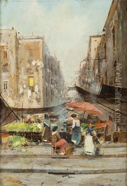 Donne Al Mercato Oil Painting - Oscar Ricciardi
