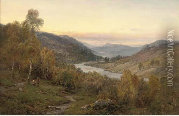 The Valley Of The Teith Oil Painting - Alfred de Breanski