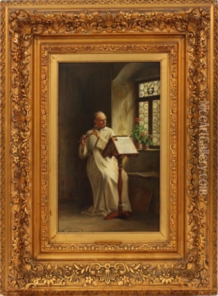 Priest Playing Flute Oil Painting - Thure Nikolaus Cederstrom