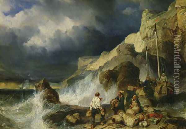 The Onslaught of the Smugglers Oil Painting - Eugene Isabey
