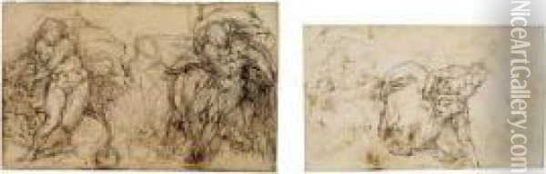 Hercules And The Nemean Lion, And Hercules And The Cretan Bull Oil Painting - Giovan Battista Naldini