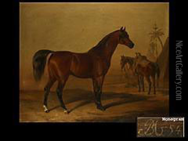 Arabische Pferde In Der Wuste Oil Painting - Benno Adam