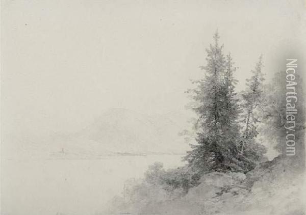 Blick Auf Den Tegernsee Mit Dem Wallberg Im Hintergrund. 1839 Oil Painting - Carl Georg Anton Graeb