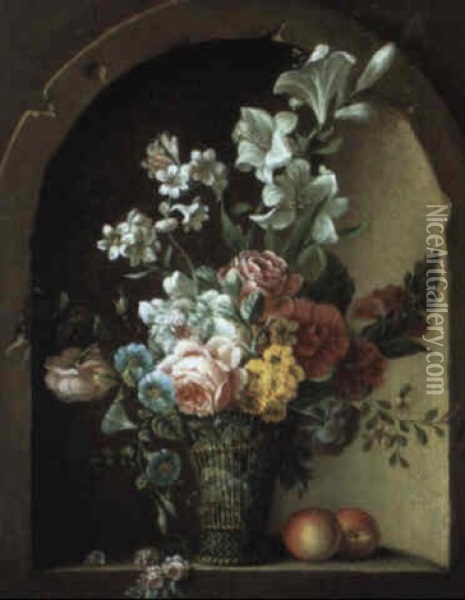 Corbeille De Fleurs Dans Une Niche Oil Painting - Jean Louis Prevost