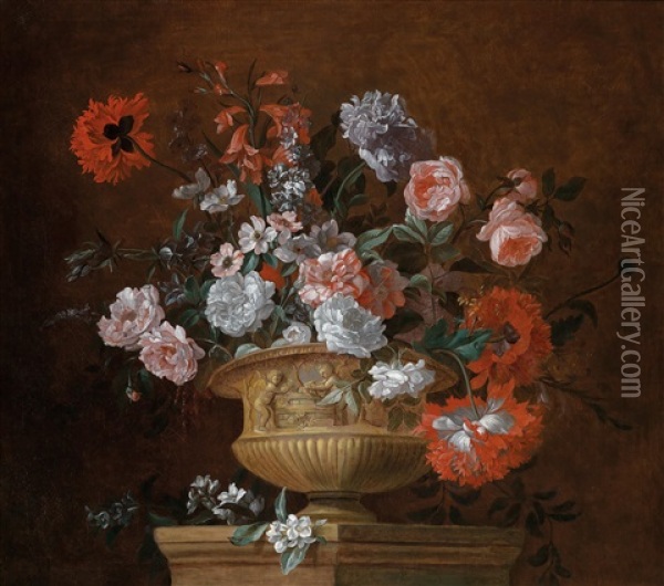 Ein Prunkvolles Blumenstillleben In Einer Steinvase Oil Painting - Pieter Casteels III