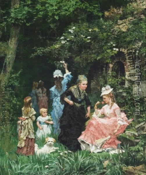 In The Garden Oil Painting - Alexander M. Rossi
