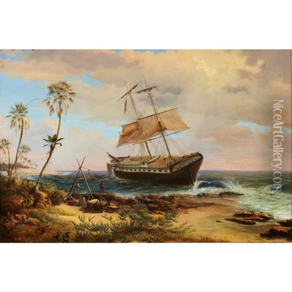 Wreck Of The Caspian-near Mariel, N. Coast Of Cuba, Jan. 1857 Oil Painting - Charles DeWolf Brownell