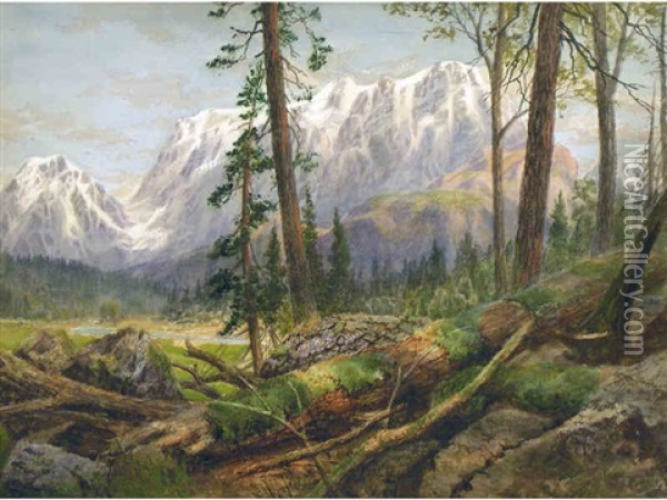 Untitled (rocky Mountain Landscape) Oil Painting - Thomas Mower Martin