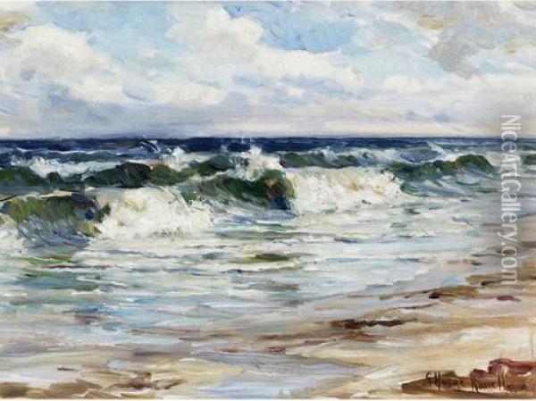 Waves Breaking At The Shore Oil Painting - George Horne Russell