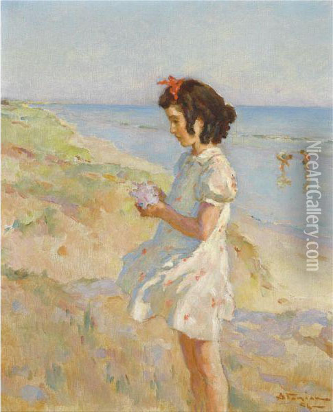 Girl On The Beach Oil Painting - Charles Garabed Atamian