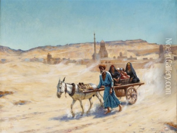 Famille Aux Abords D'une Ville Dans Le Desert Oil Painting - Maxime Dastugue