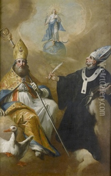 Die Heiligen Geminianus Von Modena Und Andrea Corsini Oil Painting - Carlo Innocenzo Carlone