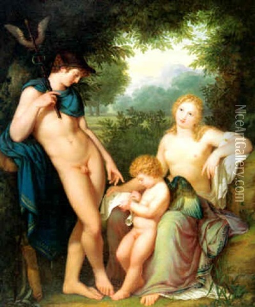 Der Unterricht Amors Durch Venus Und Merkur Oil Painting - Baptiste Gagnereaux