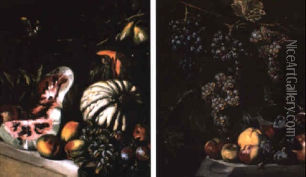 Nature Morte Aux Pasteques Et Raisins Oil Painting - Pietro Paolini