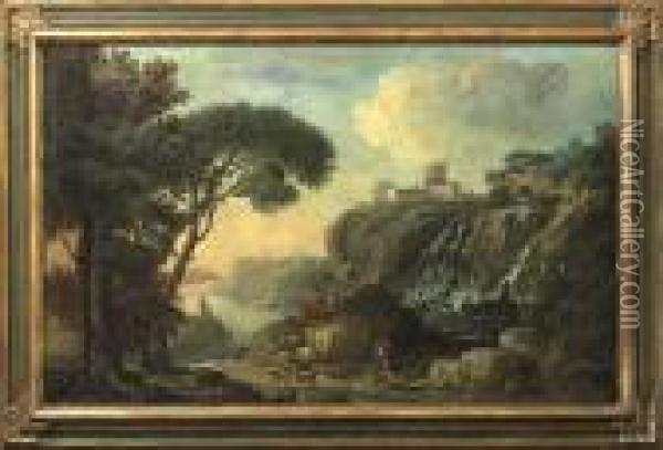 Castellated Landscape Capriccio Oil Painting - Gaspard Dughet Poussin