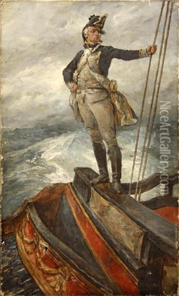 Naval Captain On The Poop Deck Taffrail Oil Painting - William Heysmann Overend