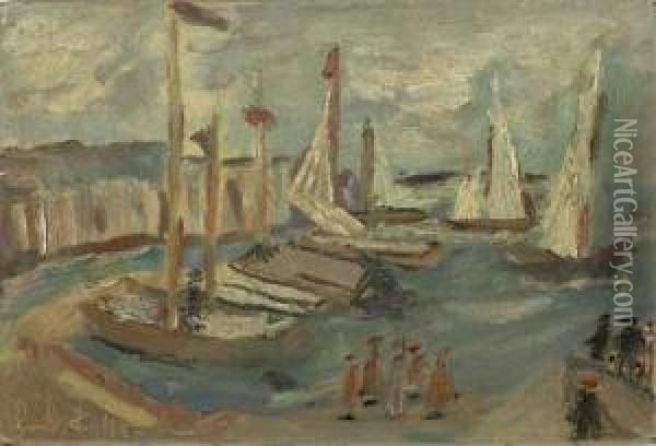 Yachthafen Mit Personengruppe Oil Painting - Paul Moennich