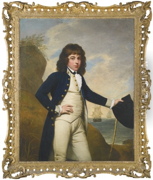 Portrait Of William Leyborne Popham, R.n. (died 1790), When Aged Seventeen, In Naval Uniform Oil Painting - Mather Brown