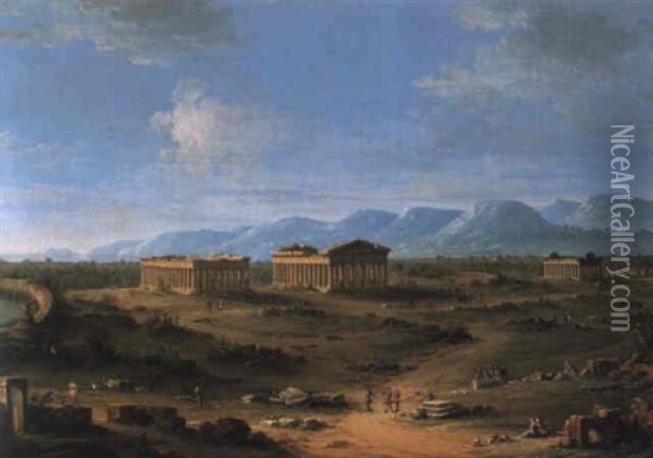 View Of The Ruins At Pestum Oil Painting - Antonio Joli