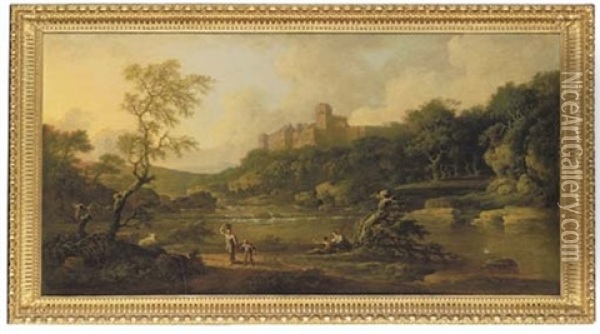 View Of Rosslyn Castle, Midlothian, Scotland, With Figures In The Foreground Oil Painting - Jacob More