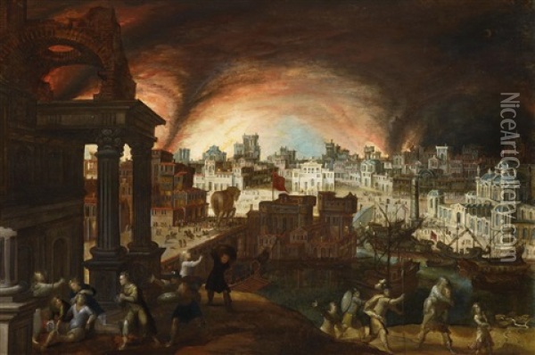 Das Brennende Troja Oil Painting - Hendrick van Cleve III