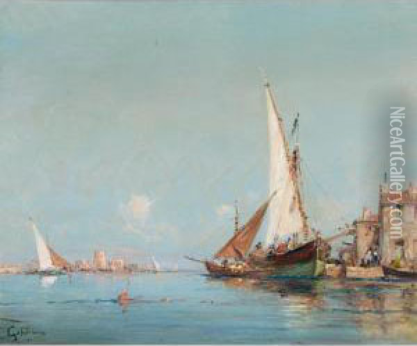 Two Views Of The Venetian Lagoon Oil Painting - Alfred Godchaux