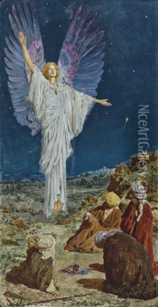 The Angel Appearing To The Shepherds Oil Painting - William Henry Margetson