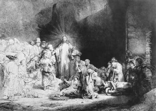 The Little Children Being Brought to Jesus, The 100 Guilder Print 1647-49 Oil Painting - Rembrandt Van Rijn