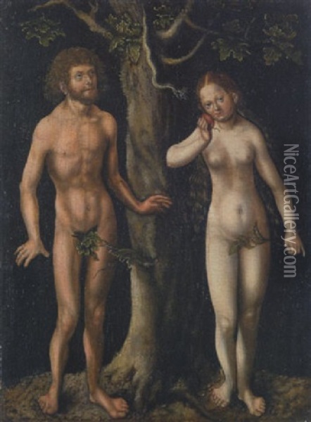 Adam Und Eva Unter Dem Baum Der Erkenntnis Oil Painting - Lucas Cranach the Elder