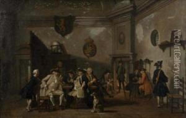 The Smoking Salon Oil Painting - Josef Horemans Younger The Jan