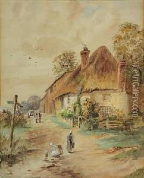 Thatched Cottages Oil Painting - Marcus Stone