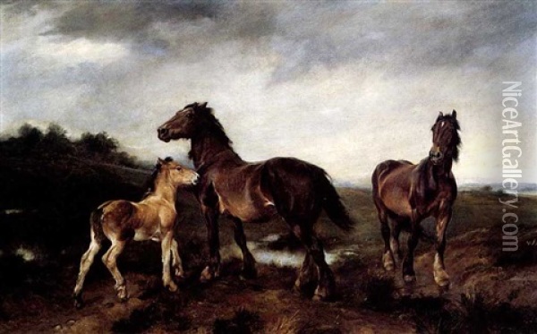 Horses In A Pasture Oil Painting - Walter Hunt