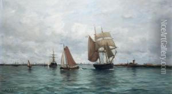 Zeilschepen Voor De Kust Oil Painting - Robert Mols