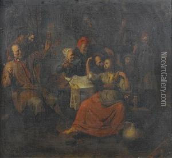 Peasants Carousing In A Tavern Oil Painting - David The Younger Ryckaert