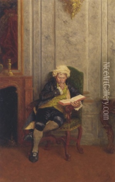 Engrossed In A Book Oil Painting - Wilhelm Loewith