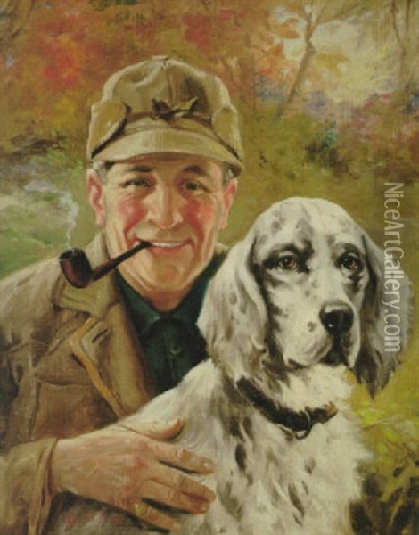Smiling Hunter And Dog Oil Painting - Charles M. Relyea
