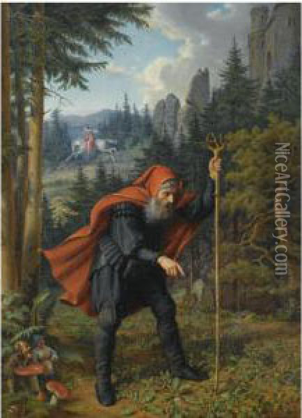 Rubezahl, The Mountain Spirit Of The Giant Mountains, Along The Border Between Poland And The Czech Republic Oil Painting - Theobald Reinhold von Oer