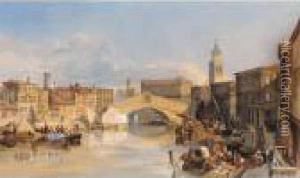 The Rialto Bridge, Venice Oil Painting - William James Muller