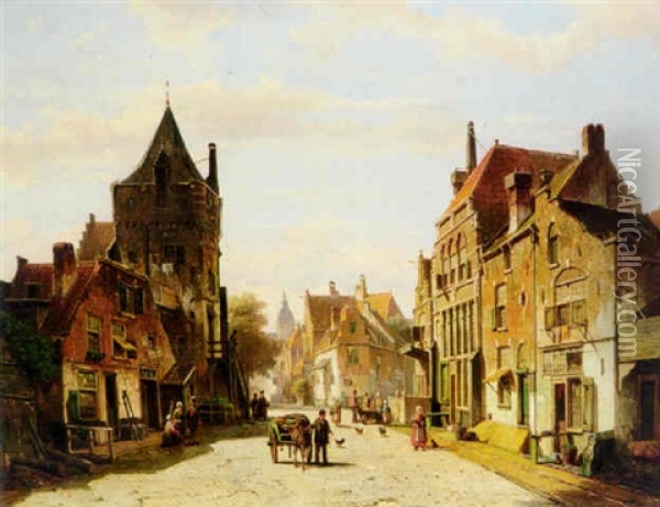 A Street In Amsterdam Oil Painting - Adrianus Eversen