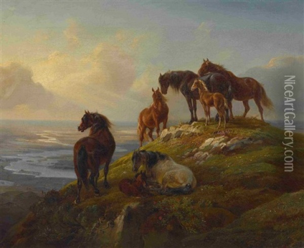 Pferde Auf Der Hochalm Oil Painting - Benno Raffael Adam