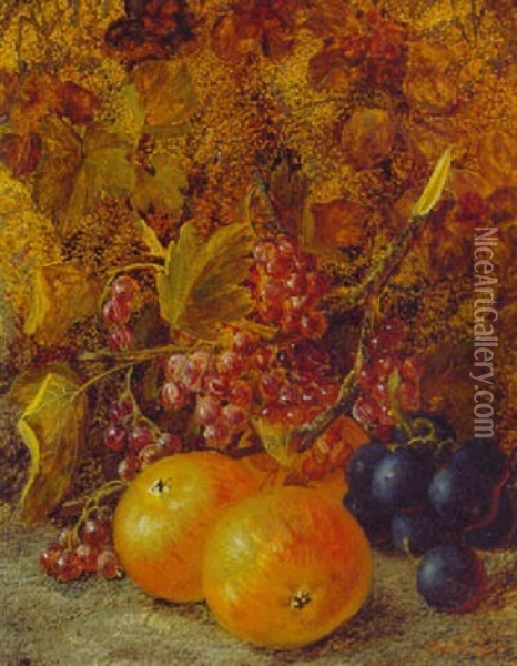 Apples, Raspberries And Grapes On A Mossy Bank Oil Painting - Vincent Clare