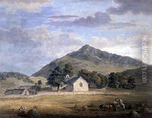 Haymaking at Dolwyddelan below Moel Siabod, North Wales, c.1776-86 Oil Painting - Paul Sandby
