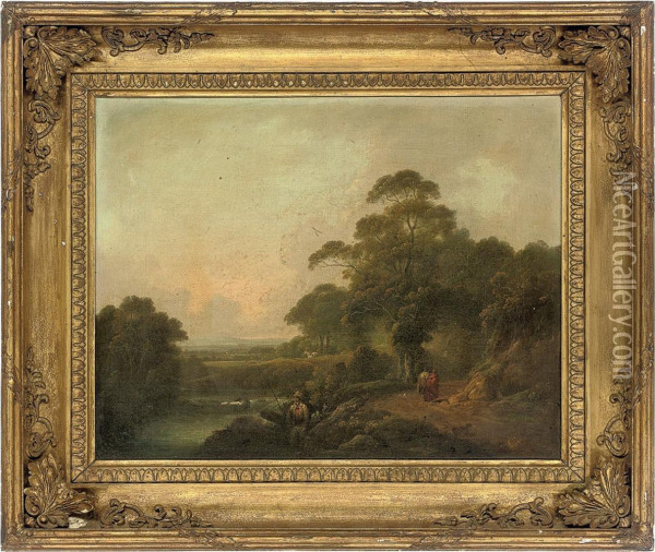 An Angler On A River Bank Oil Painting - George Cuitt