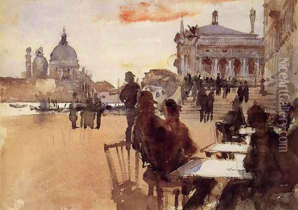 Cafe on the Riva degli Schiavoni Oil Painting - John Singer Sargent