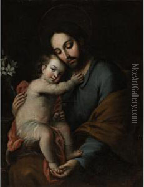 San Jose Y El Nino Jesus Oil Painting - Miguel Cabrera