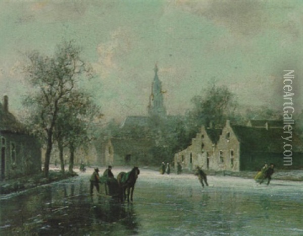 Eisvergnugen Am Kanal Oil Painting - Johannes Joseph Destree