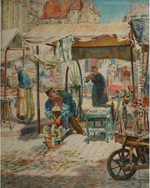 Continental Market Scene Oil Painting - Thomas Matthew Rooke