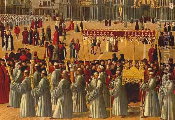 Procession in Piazza S. Marco (detail) 1496 Oil Painting - Gentile Bellini