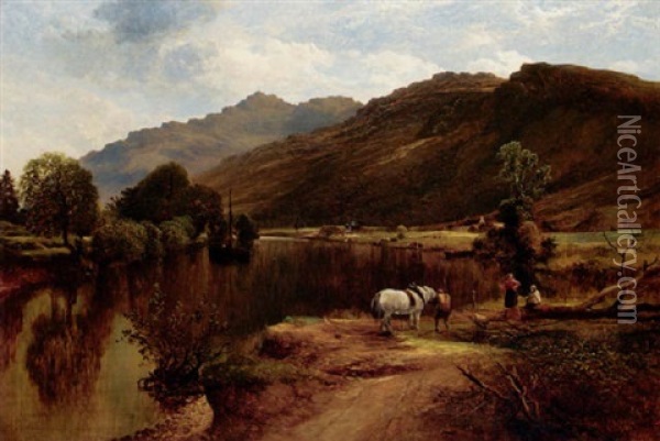 On The River Falloch, Ben Vorlich Beyond Oil Painting - John Milne Donald