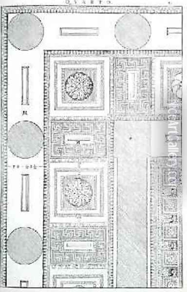 Plan of the ceiling of the Tempio di Marte Vendicatore, illustration from a facsimile copy of I Quattro Libri dellArchitettura written by Palladio, originally published 1570 Oil Painting - Andrea Palladio